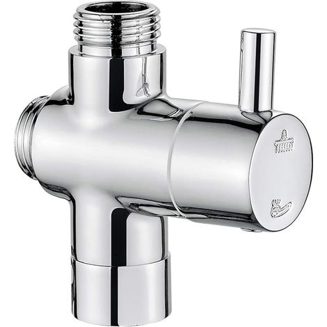 FOREHILL M92202 Robinet du2019arrêt 3 voies G1/2, Vanne inverseur douche en laiton chromé, Entrée 1/2 et 2 sorties G1/2, Adaptateur universel pour douchette à main et tête fixe, 1u20135 Bar pression d (1/5)