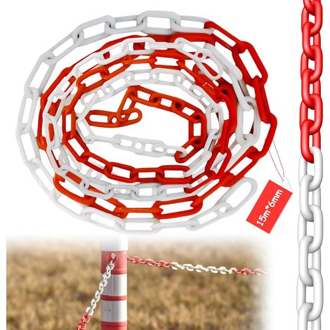 Chaîne de délimitation en plastique - 15 m x 6 mm - Rouge et blanc - Chaîne de signalisation en plastique - Chaîne à maillons en plastique pour la sécurité avertissante, parking, construction (1/5)