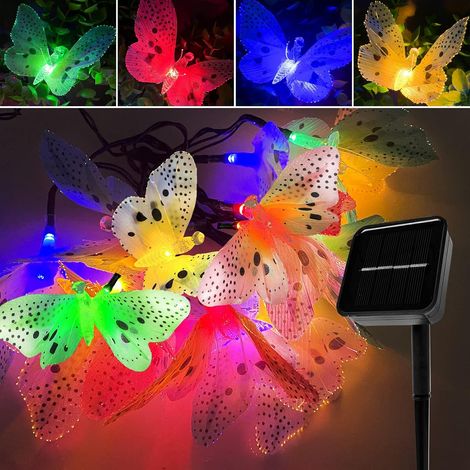 Guirlande lumineuse solaire d'extérieur en forme de papillon, 12 LED, 8 modes, étanche, multicolore, pour jardin, terrasse, fête, Noël (1/5)