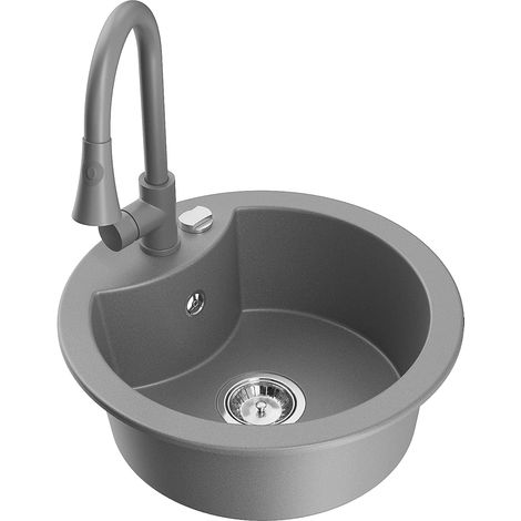 Mexen Diego Granitspüle 1-Becken mit Küchenarmatur Elia, grau - 6512-71-670101-71 (1/5)