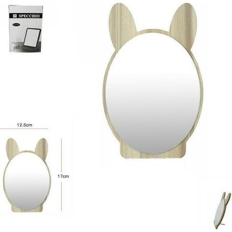 TrAdE Shop Traesio - Specchio Cosmetico Da Appoggio Tavolo Con Orecchie In Legno Makeup Bagno -