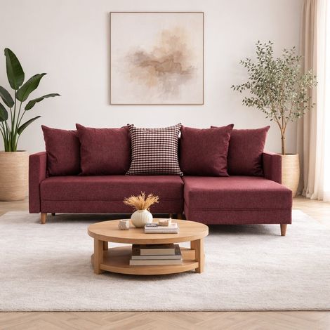 Schlafsofa roter Stoff – Ecksofa – kompakt 215 × 150 cm – Rechts