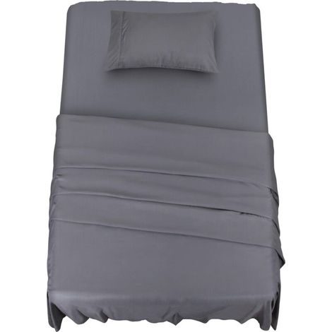 Bedding Polyester Microfiber Bed Set (3 Pieces, Grey) - 1 Fitted Sheet 90x190cm, 1 Flat Sheet 167x243cm and 1 Pillowcase 50x75cm