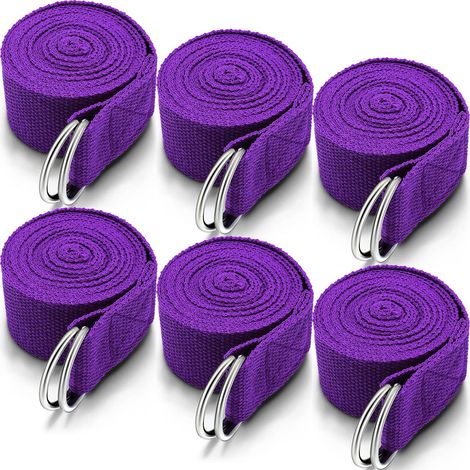 Yoga Strap - 2,4 M - 3,8 Cm - D-Shaped Metal Buckle - Non-Slip Cotton Polyester - Black Purple - 6 Units (1/5)