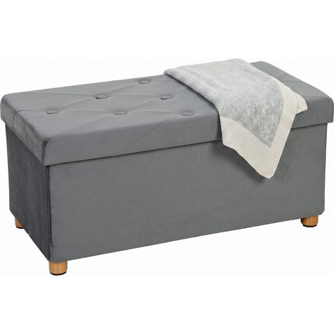 HOMCOM Velvet Upholstered Foldable Ottoman Footrest with Wood Legs, Grey (1/5)