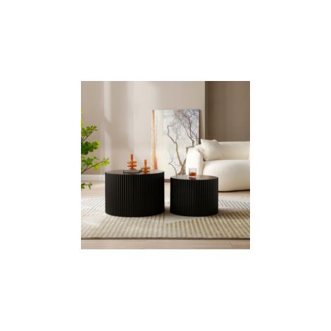 Mesas nido redondas de MDF negro mate, juego de 2, Ø60/48 cm (1/5)