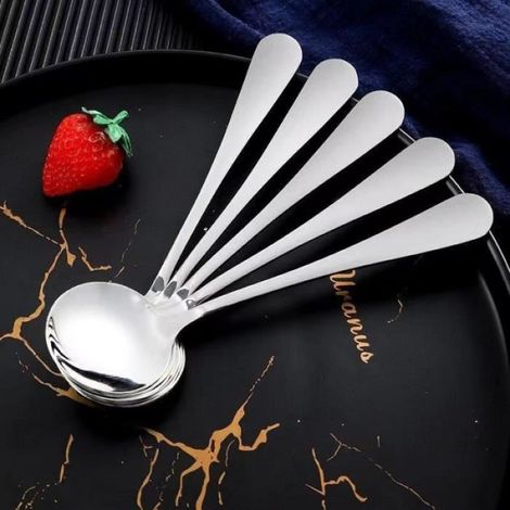Lot de 5 Cuillère à Dessert Acier Inoxydable 13,7CM Bords Lisses Poignée Ergonomique Thé Café Mariage (1/4)