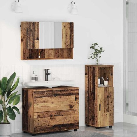 vidaXL Juego de muebles de baño con cajón 3 pcs Madera envejecida (1/5)