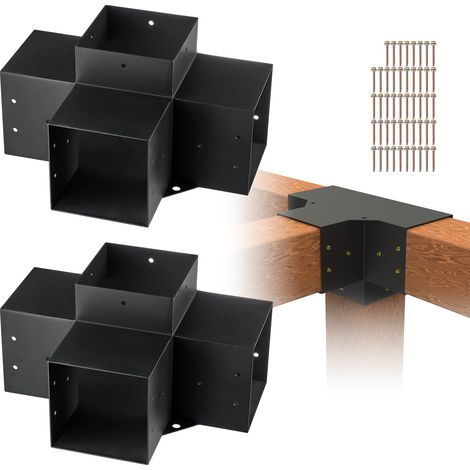 Kit Supports de Pergola 6x6 po 15x15 cm Support de Poteau Bois de Menuiserie 2 Supports d'Angle à 4 Voies Base de Poutres Quincaillerie Bricolage pour Tonnelles, Pergolas de Terrasse, Cabanes (1/5)