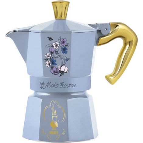 Bialetti Moka Express 3 Tassen Schwarz Blau Gold Violett Gelb