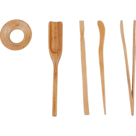 Ensemble 5 pièces accessoires thé bambou, pelle pince aiguille ustensiles infusion nettoyage (1/5)