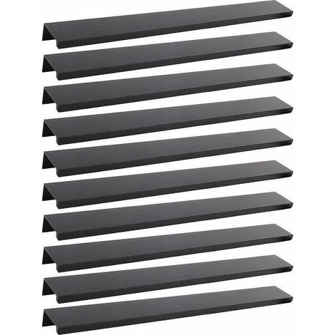Lot de 10 Poignée Noir Poignée de Meuble Noir- Poignée Invisible Poignee de Meuble Cuisine Noir Poignée Meuble Noir Mat en Alliage d'Aluminium Entraxe 200mm (1/4)