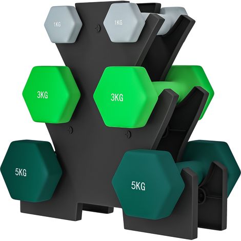 SPORTNOW Kit Manubri Pesi Esagonali da 18 kg Totali con Supporto Multicolore