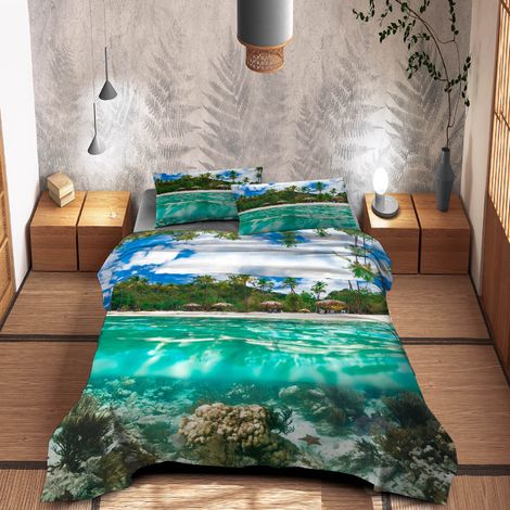 Completo Letto Lenzuola 100% Cotone Set Lenzuolo Moderno Sotto Sopra Federe Due Stampe In Altissima Definizione Dis2Dreams - Matrimoniale