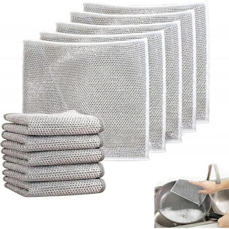 BEBUSINGOTO Chiffons à vaisselle en fil polyvalent, torchon en fil métallique anti-rayures pour épurateurs de vaisselle humides et secs réutilisables 10 pièces (1/5)