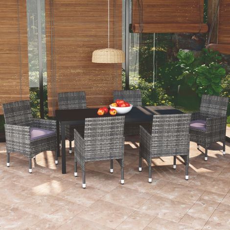 Ensemble à manger de jardin coussins 7 pcs-Salon de jardin Résine tressée Gris 113207 (1/5)