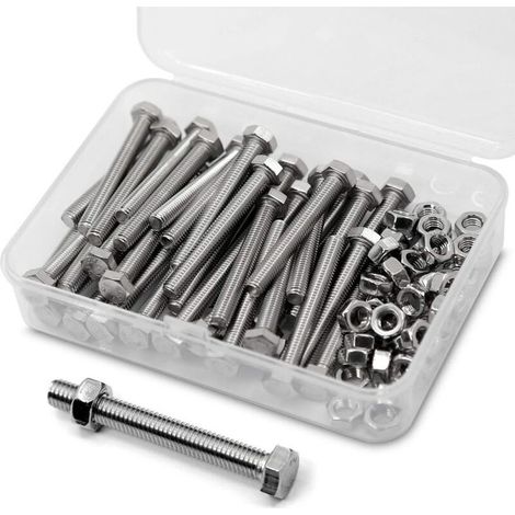 M5 x 50 mm 40-teiliges Set aus Sechskantschrauben und Muttern aus Edelstahl 304, inklusive Außenwinkelschrauben. (1/4)