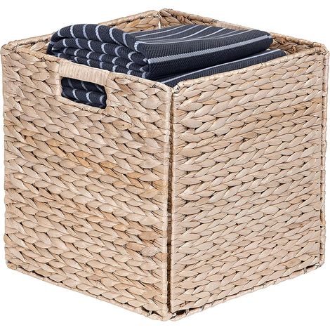 Cube de Rangement, Lot de 2 Boîtes de Rangement en Jacinthe d'eau, 31 x 31 x 31 cm, Panier avec poignées pour Linge, Jouets, Vêtement (1/5)