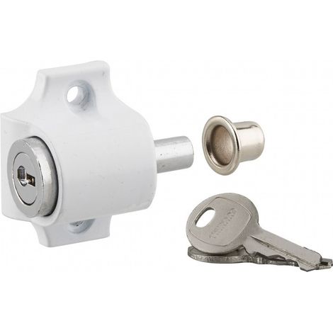 Chiavistello con cilindro e perno a pressione per serramento scorrevole, bianco, 1 chiave – THIRARD (1/2)