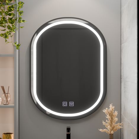 Miroir LED Ovale 50x80 Vetro Touch Desembuage Gradable Cadre Noir (1/3)