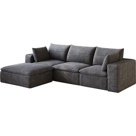 ELVMI Divano modulare a 3 posti con seduta morbida e struttura in schiuma, Tessuto, Grigio Scuro 260 x 160 x 60 cm (1/4)