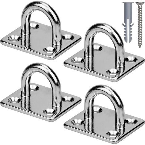 4 Pièces Plaque à œillets en Acier Inoxydable, 5mm Plaque à œillets avec Vis et Épingles en Plastique, pour Yoga, Sangle D'entraînement, Balançoire, Hamac (1/4)