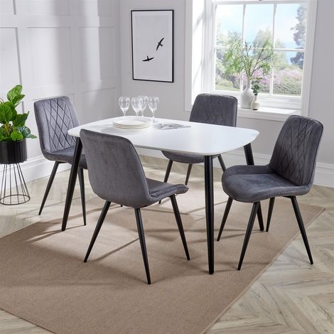Rectangular Dining Table Painted Top with Tapered Legs - MDF/Metal - L80 x W120 x H75 cm - White/Black - Flat Packed (1/2)