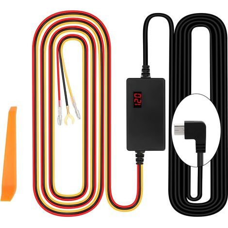 Dashcam wiring kit with digital display, low voltage protection, recording with adjustable timer, 12V 24V to 5V 3A for 24/7 monitoring, mini curve