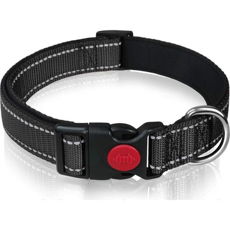 Collier pour chien rembourré en nylon et néoprène – Réfléchissant et confortable – Taille XL – Noir (1/5)