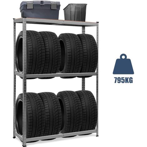 GOPLUS Rayonnage pour Pneus, avec Etagere - Etagere Metallique pour Pneumatiques, Charges Lourdes, Structure Stable 120 X 40 X 180cm,Charge Max par Etagere 265KG (1/5)