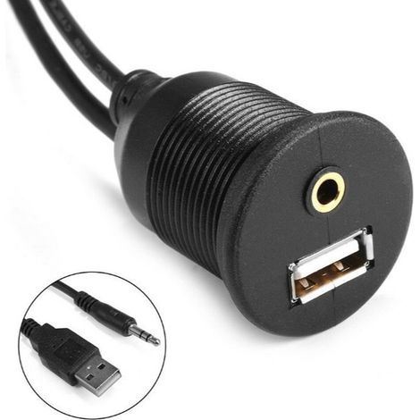 Cable de extensión USB empotrable, conectores chapados en oro, conector jack de 3,5 mm y USB 3.0, cable de extensión de alta velocidad, para salpicaderos de coches, barcos y motocicletas. (1/5)