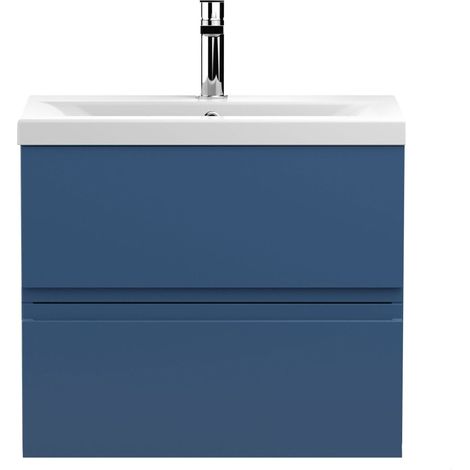 Mavesyn Contemporary 2 Drawer Wall Hung Vanity Unit with Mid-Edge Basin, Dark Blue, 600mm