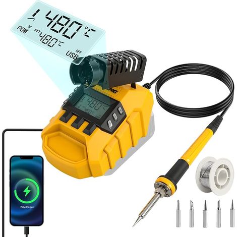 18V/20V Cordless Battery Soldering Station 60W Soldering Kit with Digital Display, Temperature Adjustment 200-896°F, Fast Heating, 5 Soldering Tips and Output (1/5)