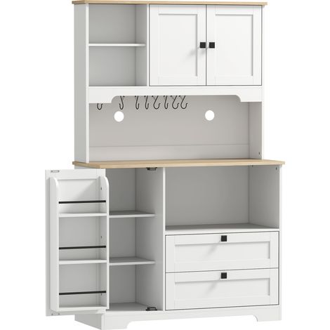 Credenza da Cucina 100x40x62 cm con 3 Armadietti 2 Cassetti e Portaspezie in Legno Ingegnerizzato Bianco (1/5)