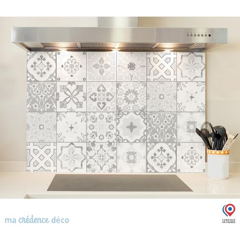 Fond de hotte : Carreaux ciments antique gris - Verre trempé - 60 cm - 45 cm (1/5)
