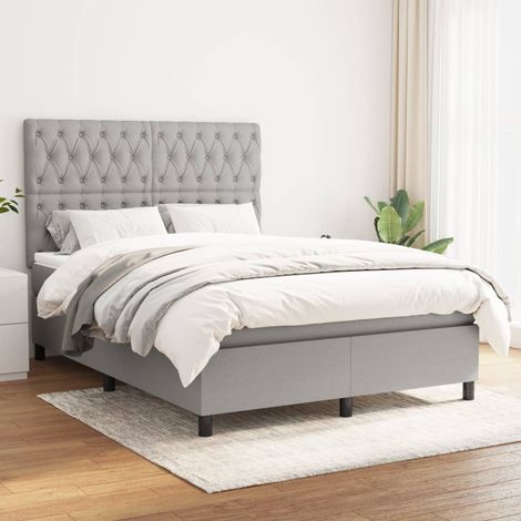 Cama box spring con colchón tela gris claro 140x190 cm (1/5)