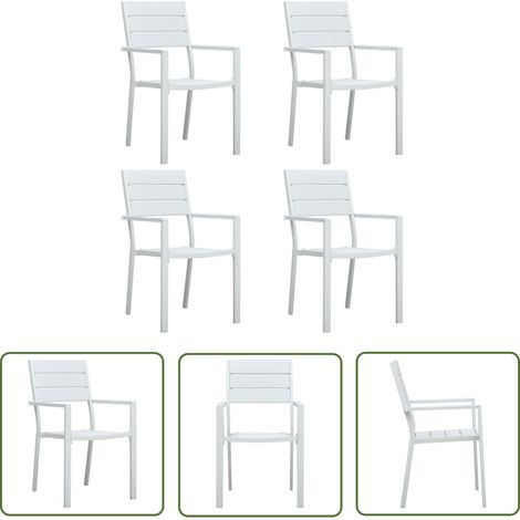 The Living Store Gartenstühle 4 Stk. Weiß HDPE Holz-Optik - Gartensessel - Gartenstühle - Outdoor Möbel - Kunststoffsessel - Holz Optik (1/5)