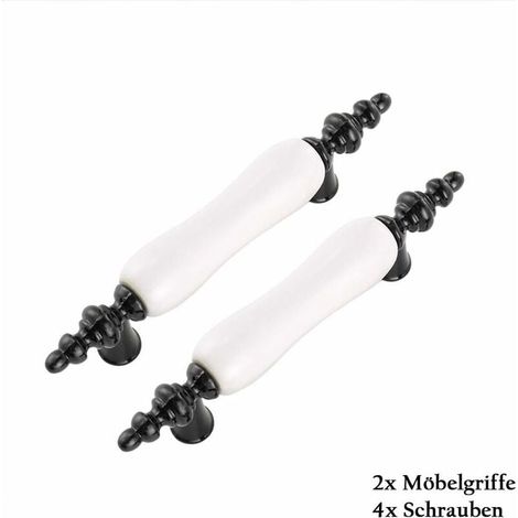 lune-Lot de 2 Poignée de Porte en Céramique Style Moderne avec Vis pour Armoir Placard Tirroir Entraxe 76mm (Noir et Blanc)