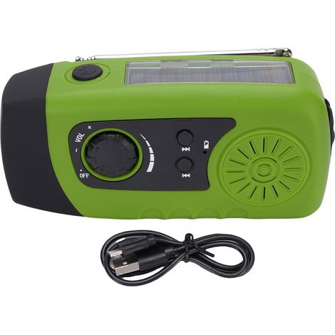 Ortviai Radio d'urgence FM avec manivelle, panneau solaire et banque d'énergie 2000 mAh, lampe LED puissante, vert (1/5)