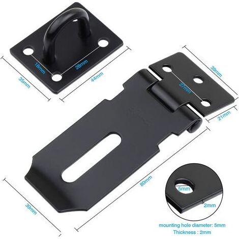 VURAHOME - Lot de 2 cadenas en acier inoxydable de 7,6 cm, moraillon et agrafe robustes avec vis, fermoir de porte pour abri de jardin, verrou de porte, cadenas agrafes, noir (1/4)