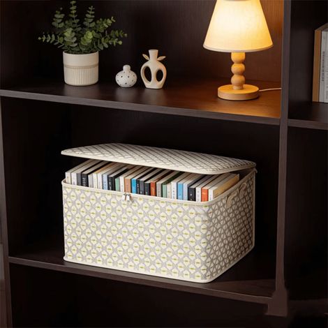 Boîte de rangement en tissu 30L, petite capacité, avec fermeture éclair et poignées, anti-poussière, renforcée, pour placard, étagère et dressing, gris