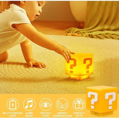 Veilleuse Bluetooth 3D, point d'interrogation stéréo, LED, son original, USB, bloc de construction carré, interrupteur tactile, lampe de chevet, jouet rétro pour enfants, cadeau décoratif