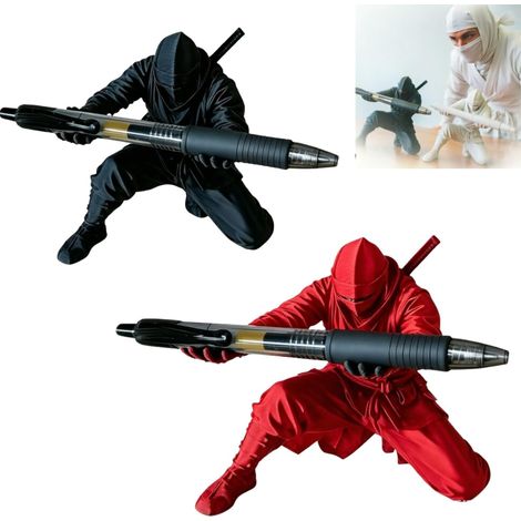 Lot de 2 porte-stylos Ninja Warrior avec épée et arme, organiseur de bureau créatif imprimé 3D avec épée, accessoires de bureau (rouge et noir) (1/5)