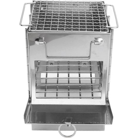 Réchaud à bois de camping pliable en acier inoxydable avec mini barbecue intégré pour un pique-nique en plein air chaleureux (1/5)
