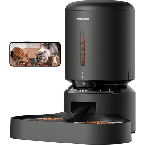 2 Cat Food Dispenser with 1080P Camera, 5G and 2.4G WiFi Automatic Pet Feeder with Stainless Steel Bowls, Cat or Dog Bowls (1/5)