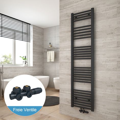 Heilmetz Radiadores toalleros de agua conexión intermedia Incluye conexiones de radiador 160x40cm Antracita Radiador + Antracita Válvula