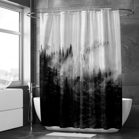 Rideau de douche décor encre montagne douce, tissu polyester, 150x180 cm