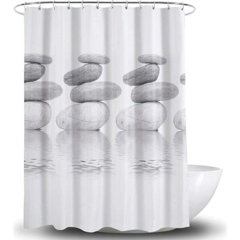 Shower Curtain - Antibacterial - Mould and Water Resistant - Polyester - 180 x 180 cm - Grey - Pebble (grey) (1/4)