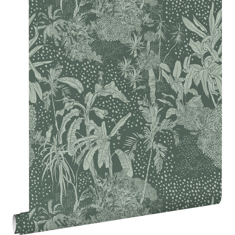 papier peint feuilles tropicales vert grisé  - ESTAhome (1/5)