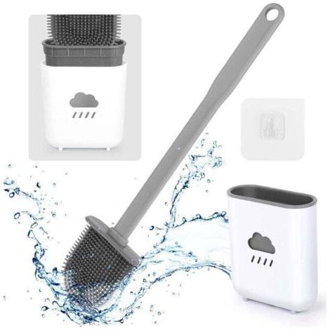 Toilet Brush, Silicone Toilet Brush, Hanging Toilet Brush, Silicone Toilet Brush with Quick-Drying Holder for Deep Cleaning, Bathroom Toilet - Gray (1/5)